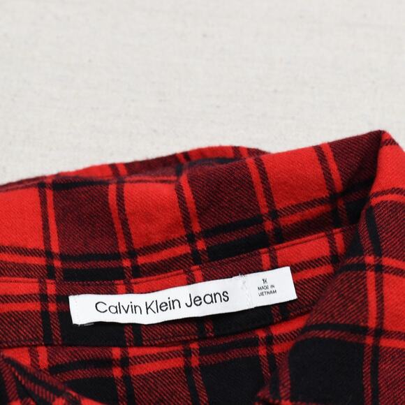 Calvin Klein Women Button Up Red Top Size M Long Sleeve Plaid Cotton Blend - Picture 7 of 8
